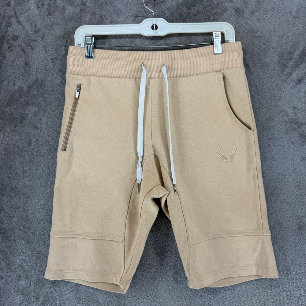 ASRV Aesthetic Revolution Shorts Mens Medium Tan Beige Gym Athletic Cotton Blend
